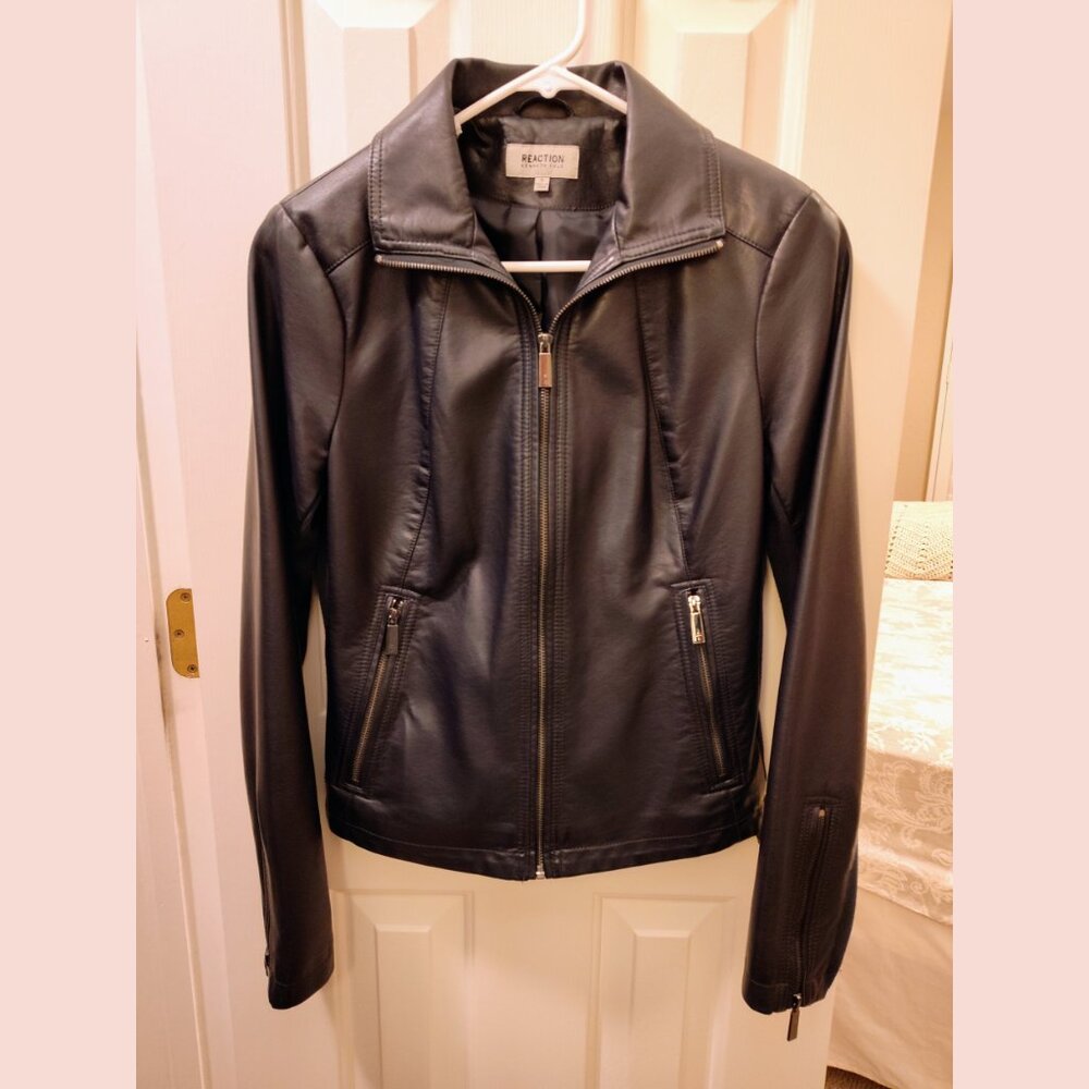Kenneth Cole Reaction Faux Leather Jacket (Dark Navy Blue)